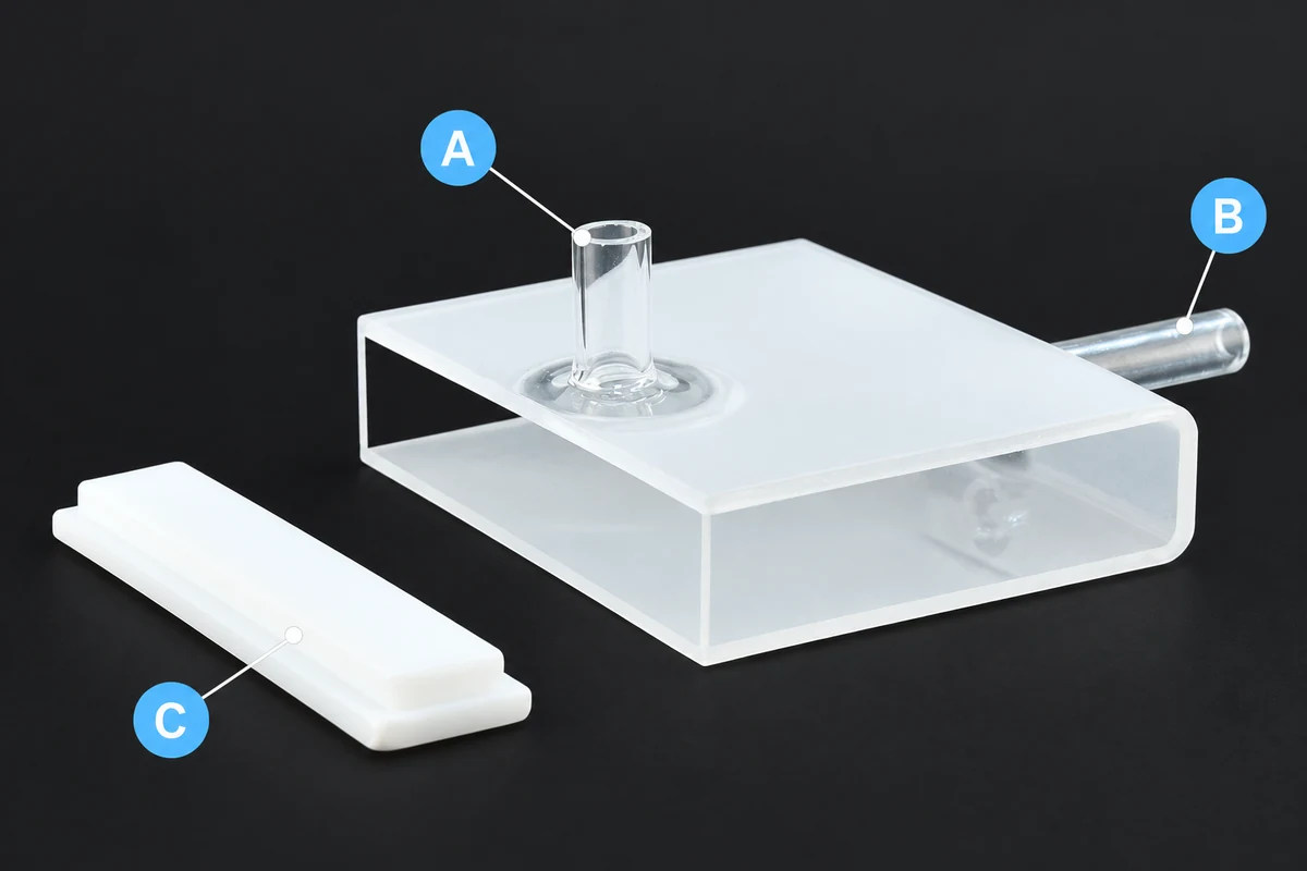 Custom 50 mm Quartz Flow Cell: Connections and Fit (MQQFC121)